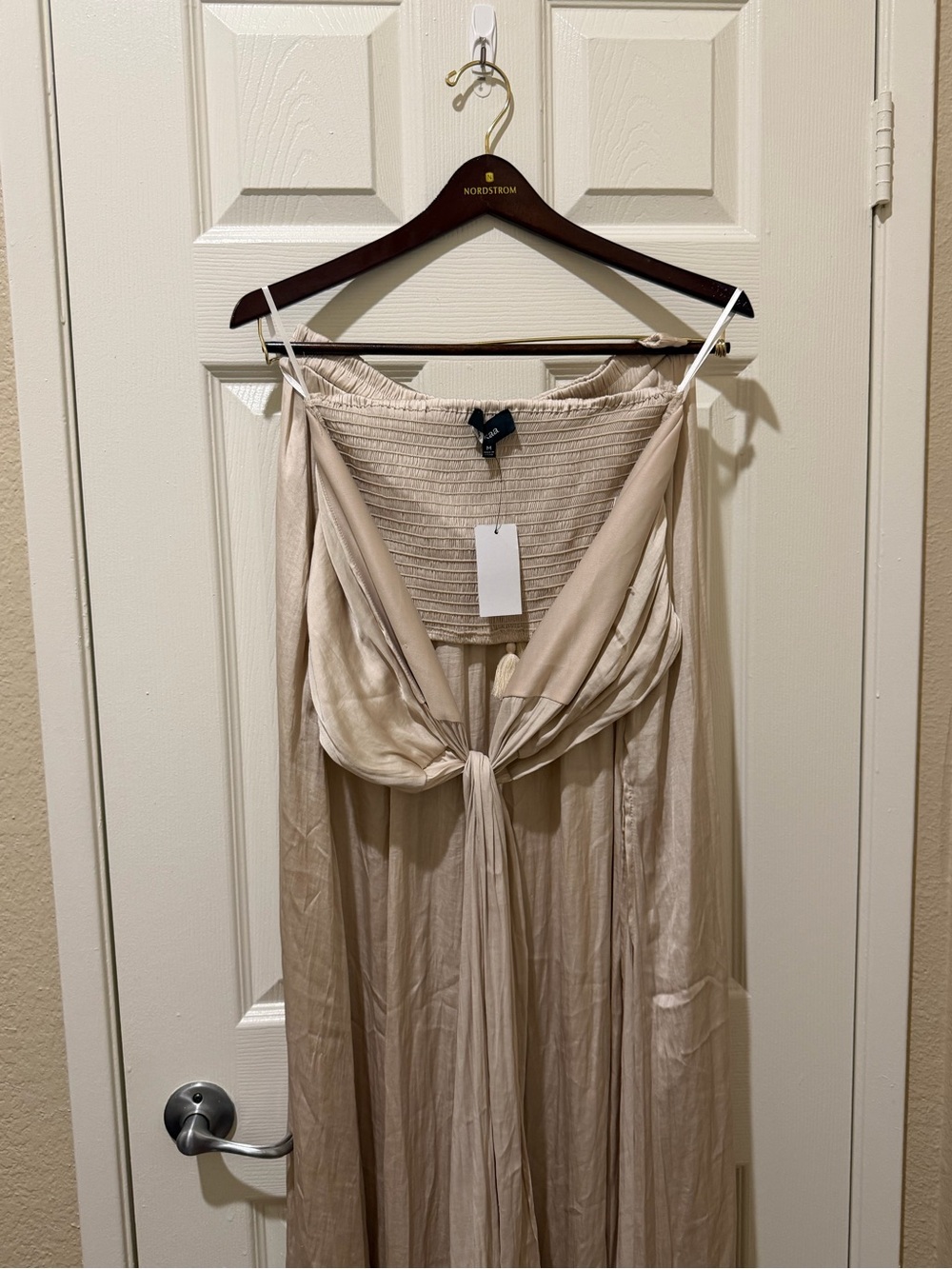 Aakaa Beige Tie-Front Maxi Skirt Set
